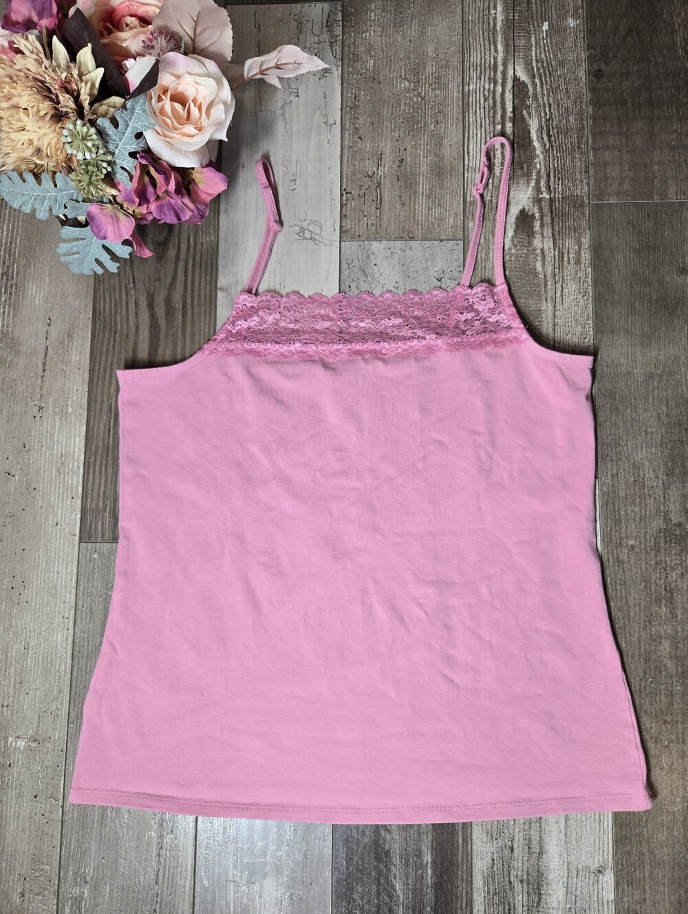 J. Jill Pink Lace-Trim Camisole Tank Top Women’s Large NWOT